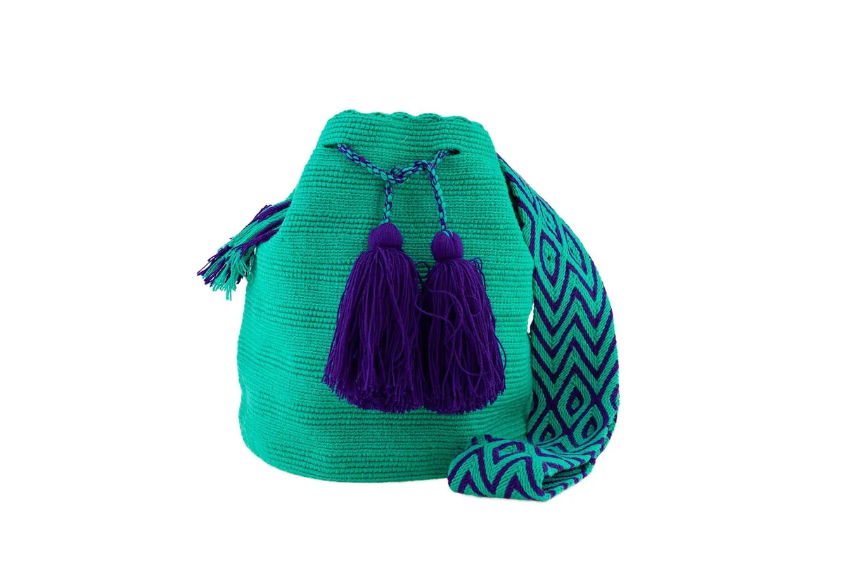Mochila Wayuu Tasche Unicolor türkis, Ansicht 1