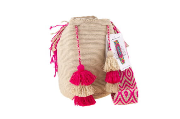 Mochila Wayuu Tasche Unicolor weiss