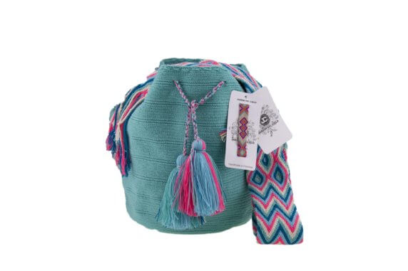 Mochila Wayuu Tasche Unicolor türkis