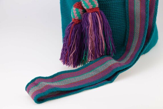 Mochila Wayuu Tasche Unicolor grünblau medium – Bild 5